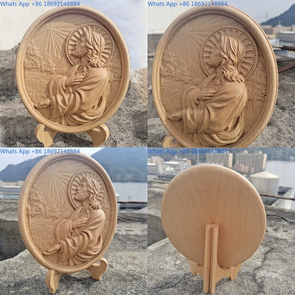 Relief Craft Catholic Icon Home Decor Wooden Round Plate Decoration Beech Wood Gift for Study Group