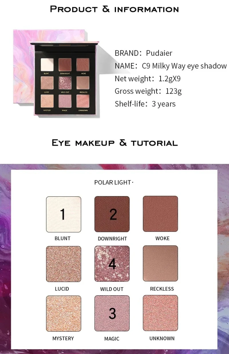 Pudaier neve lantejoulas 9 cores paleta de sombra de olho glitter floco de neve diamante rosa sombra de olho encantador contorno olhos compõem palete