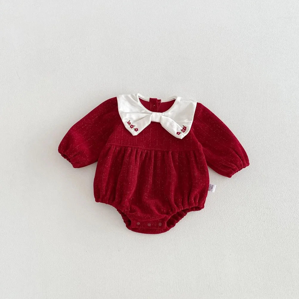 Princess Baby Girl Romper 0-2Years Cute Newborn Girls Long Sleeve Embroidery Flower Bodysuit Outfits Birthday Party Clothes