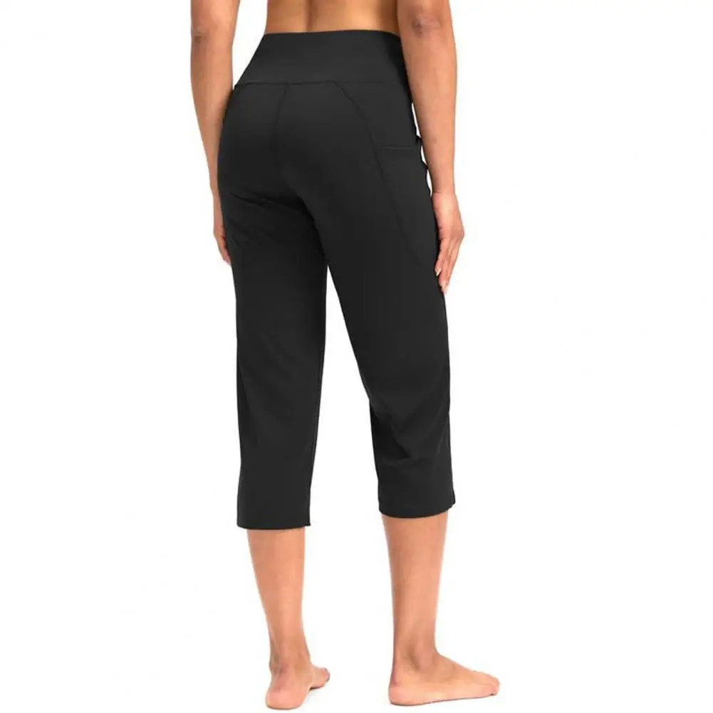 Женские укороченные спортивные штаны с эластичной резинкой на талии и карманами, свободные повседневные летние капри, укороченные брюки с закрученной подошвой