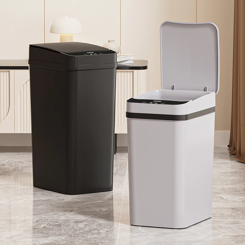 2‑Pack Smart Sensor Trash Can,12L &15L Touch‑Free Automatic Closing Slim Waste Bin,Sealed Odor‑Proof with Lid for Bathroom Bedroom Living Room Office