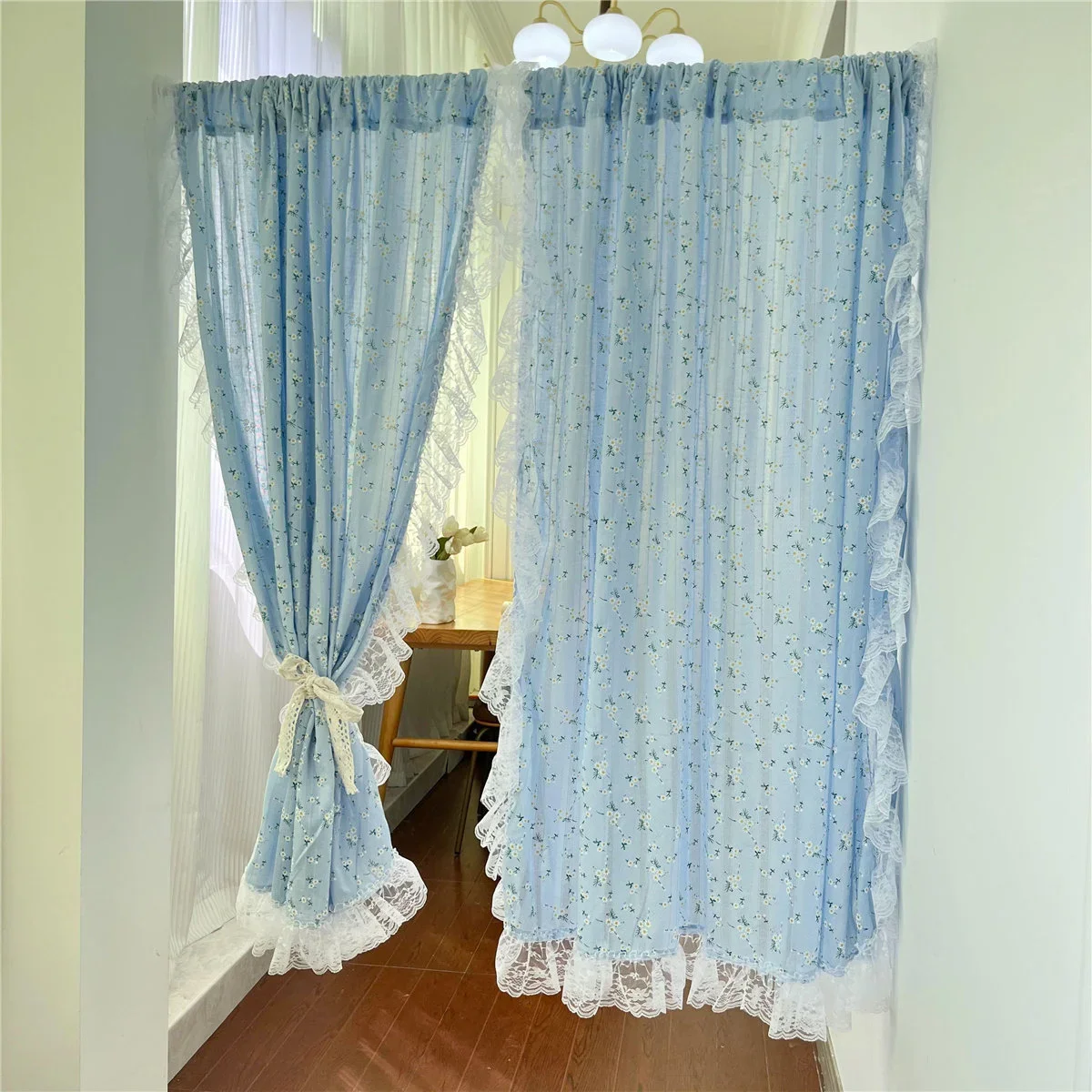 Korean Fresh Style Lace Floral Pattern Curtain Enclosure Kitchen Door Curtains Cafe Living Room Window Kitchen Curtain Decor