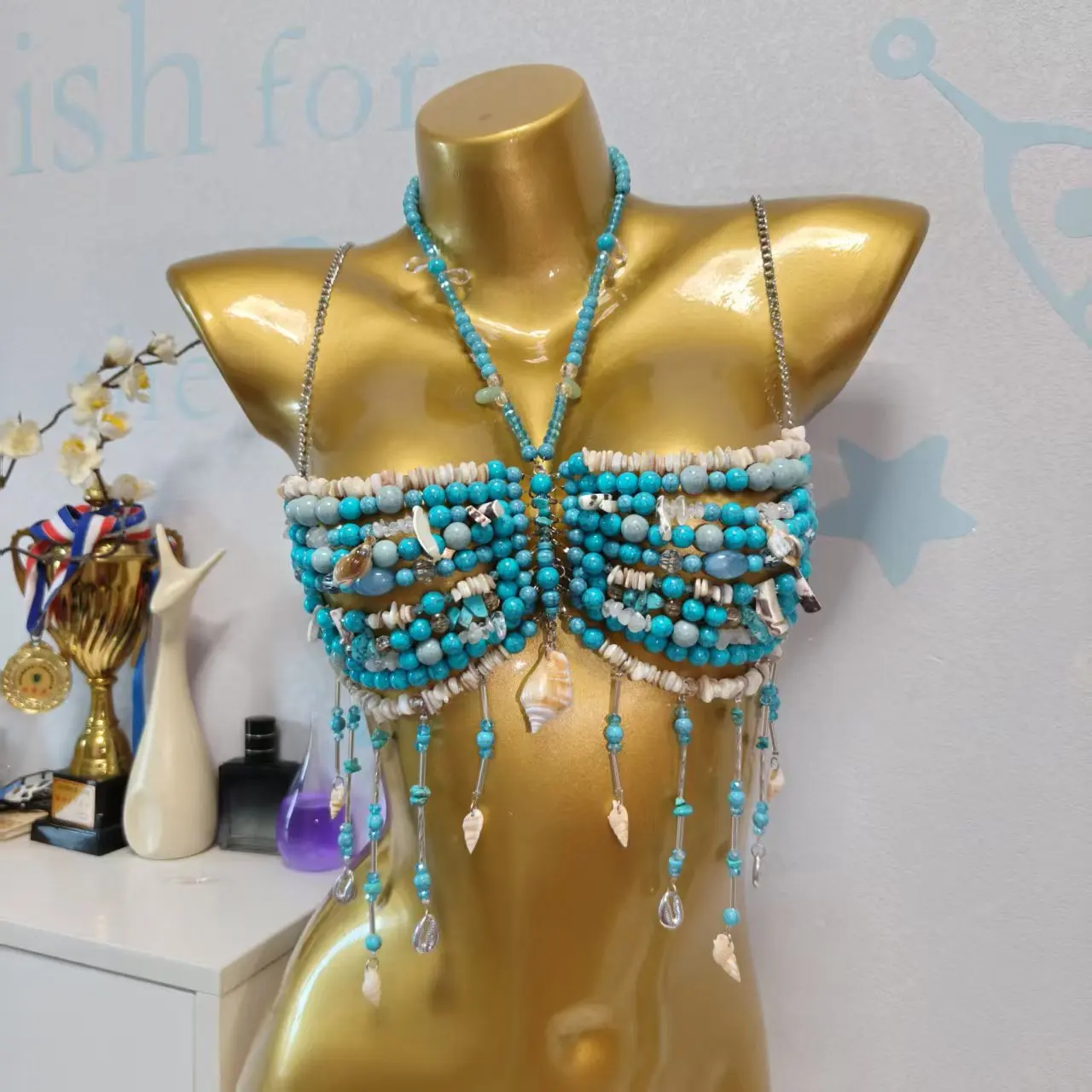 New Handmade Bead Pearl Shell Chest Chain Ocean Style Beach Sexy Body Chain Strapless Outfit Nightclub Tassel Bead Top Set
