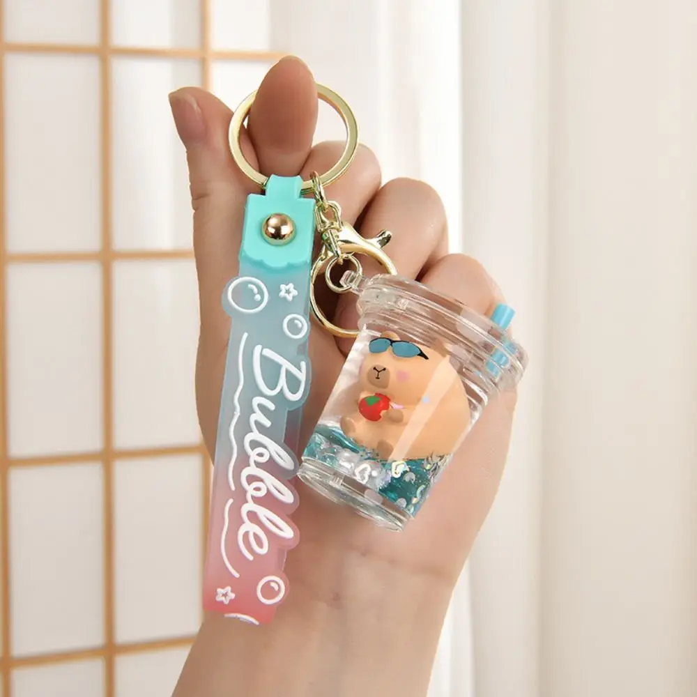 Sequin Liquid Quicksand Capybara Keychain Creative Transparent Floating Oil Capibara Bag Hanging Cute Funny