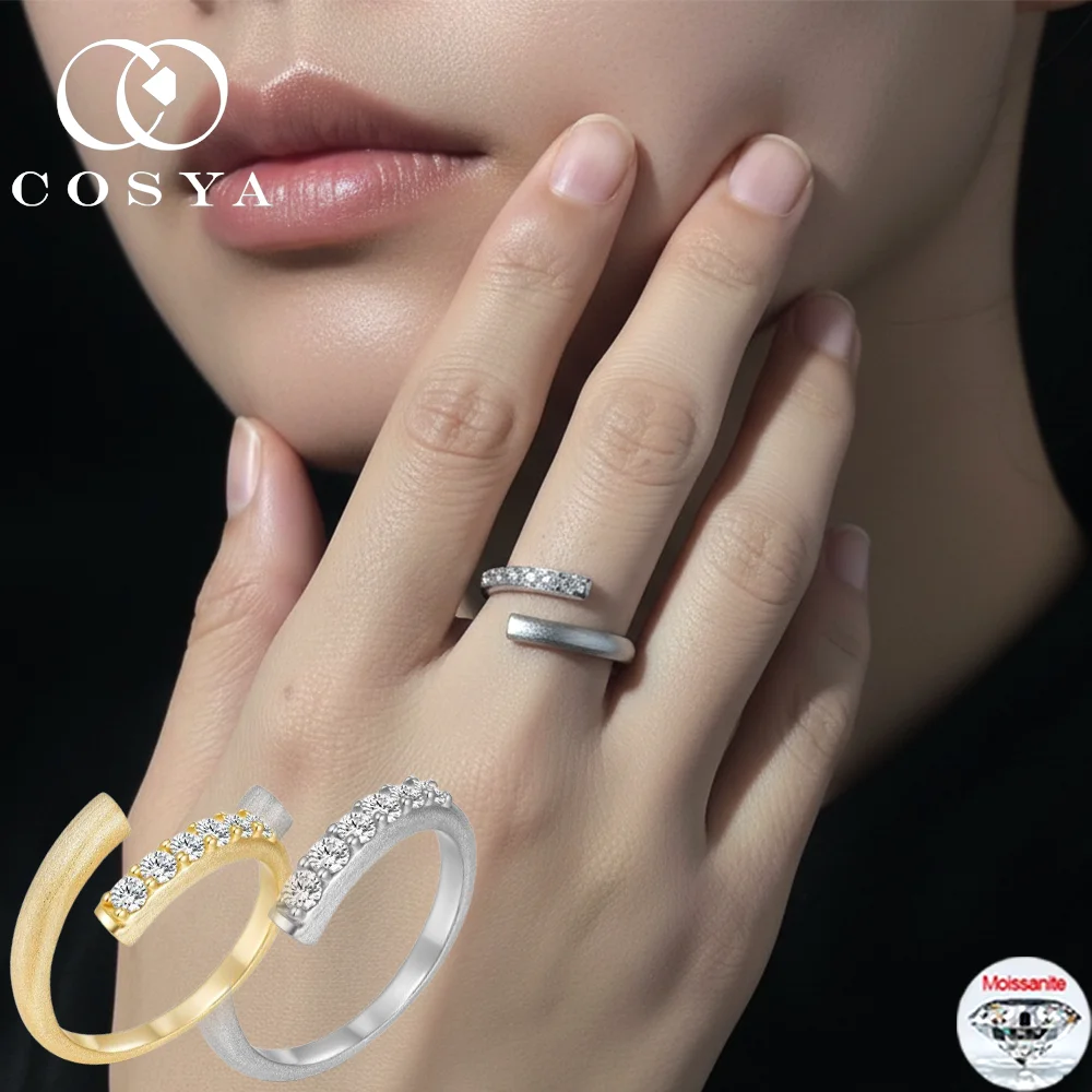 

COSYA 2-2.5mm Moissanite Diamond Ring For Women Plated 18K Gold S925 Silver Lab Grown Ajustable Open Ring Wedding Jewelry Gift