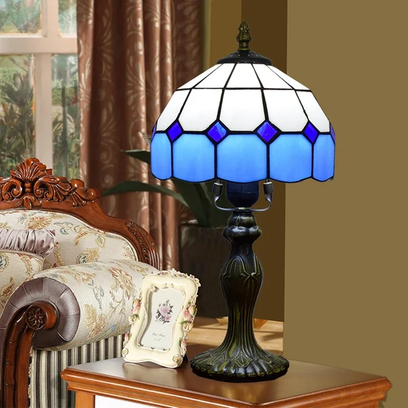 Mediterranean Sea Modern Blue Simple Decorative Lamp Tiffany Stained Glass Bar Restaurant Bedroom Bedside Small Table Lamp