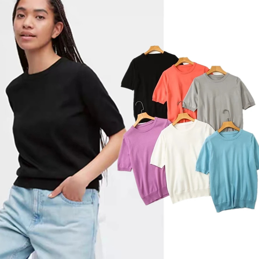 Maxdutti Colorful Fashion T-Shirt Simple Modal Cotton Summer Round Neck Casual Short Sleeve Top Women
