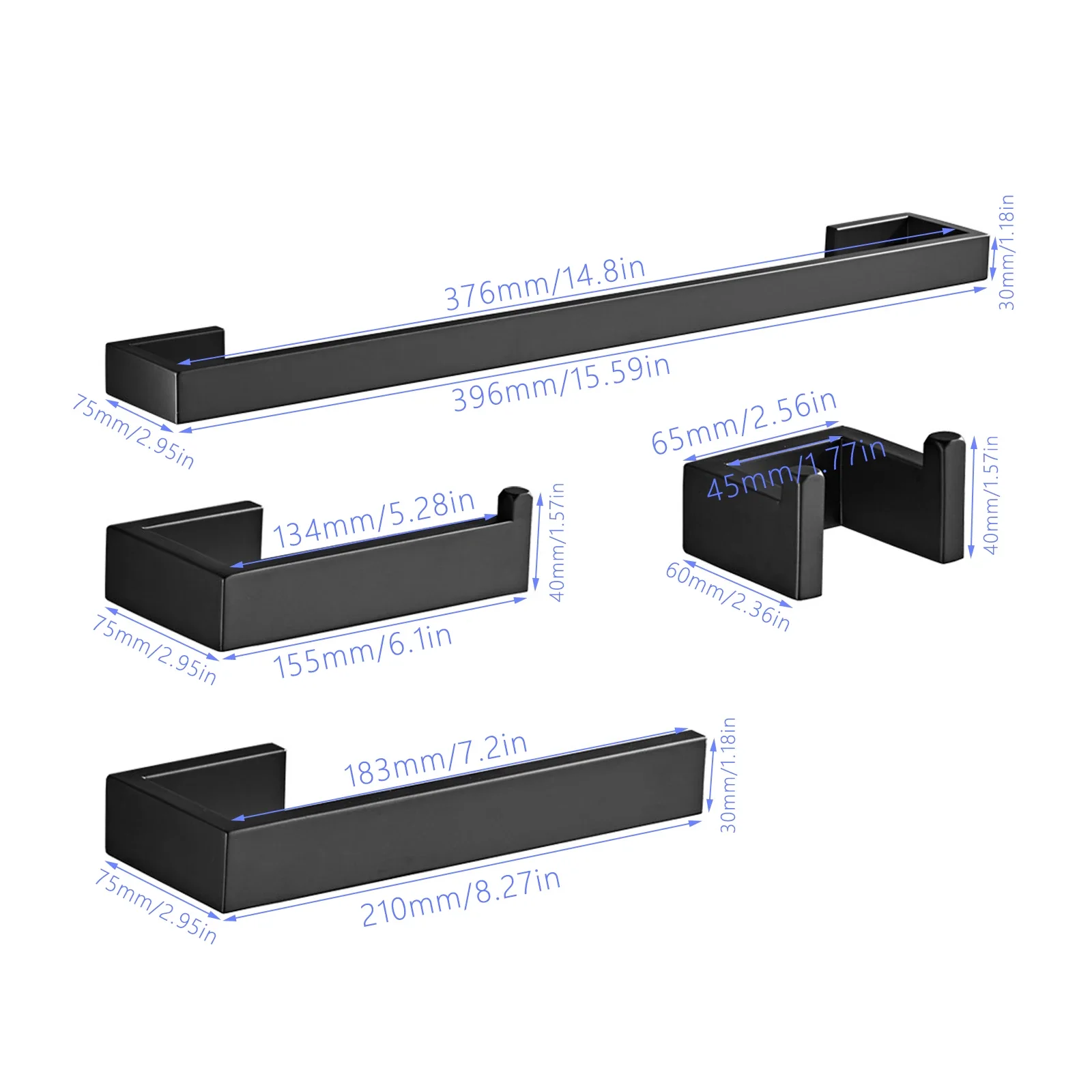 

4Pcs Modern Black Bathroom Hardware Kit Towel Bar Toilet Paper Holder Robe Hook Stainless Steel Hanging Rack for Home Apartment