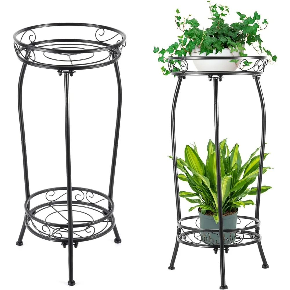 

2-Pack Plant Stand Indoor Outdoor,Tall Black Metal Rustproof Stable Plant Stands,2 Tier 27.1 inch Multiple Plant Rack for