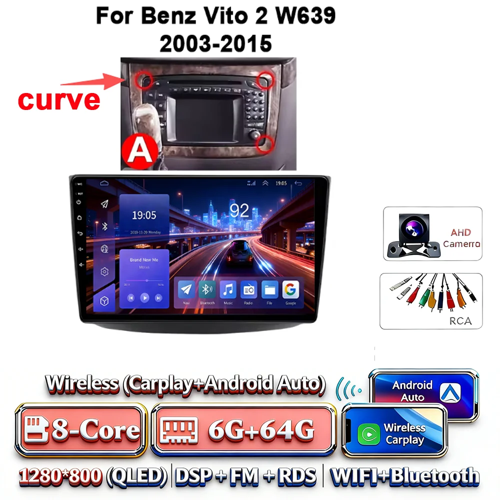 Android 17 autoradio 4G WIFI Carplay voor Mercedes-Benz Vito W639 2003-2015 DSP GPS navigatie Bluetooth touchscreen multimedia