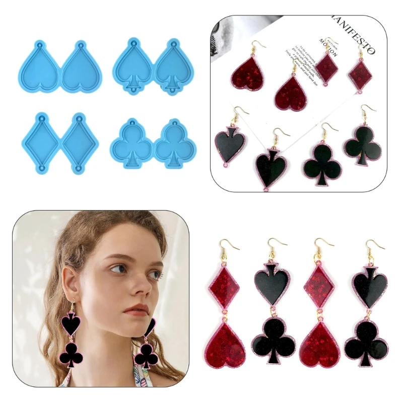 1/4Pcs Proker Playing Card Epoxy Casting Mold Resin Earrings Charm Mold DIY Dropship