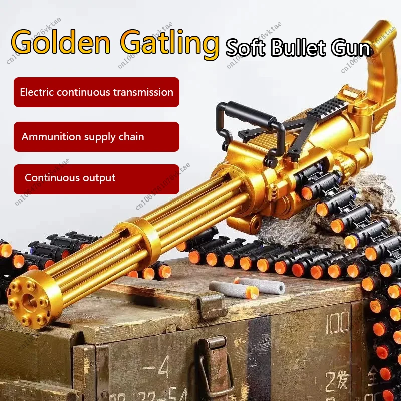 60CM electric continuous firing gold Gatling children's ammunition chain soft bullet gun mechanism submachine toy gun