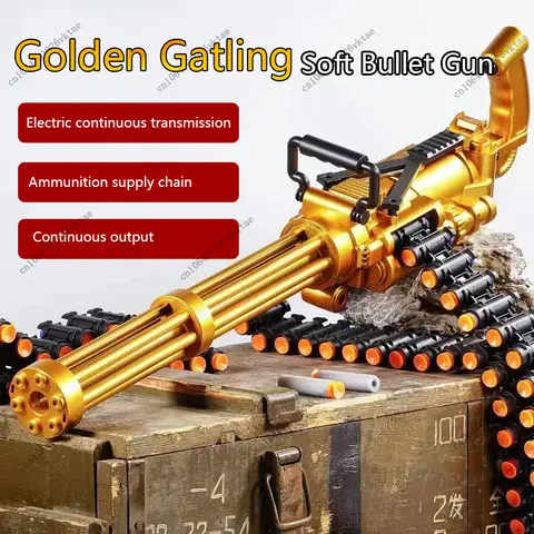 60 CM elektrikli sürekli ateşleme altın Gatling çocuk mühimmat zinciri yumuşak kurşun tabanca mekanizması hafif makineli oyuncak tabanca