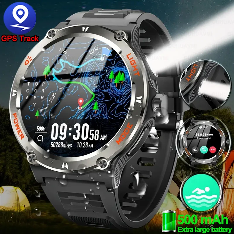 2024 New For Huawei Xiaomi AMOLED Smart Watch Men Rugged Military Bluetooth Call GPS Track 500Mah 3ATM Waterproof Smartwatch