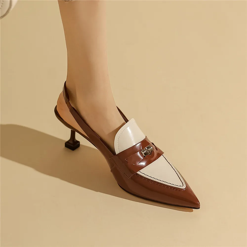 MILI-MIYA New Arrival Mixed Color Women Cow Leather Pumps Slingback Pointed Toe Slip On Thick Heels Dress Party Spring Autumn