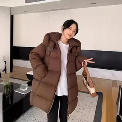 Winter Coat Female 2024 New Jackets for Women Hooded Thickened Warm Bread Clothing Casual Simple Trendy Mid-length Outerwears