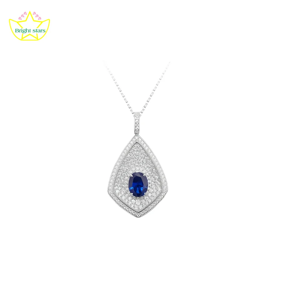 

Bright Stars S925 Sterling Silver French light luxury colored gemstone royal blue full diamond necklace
