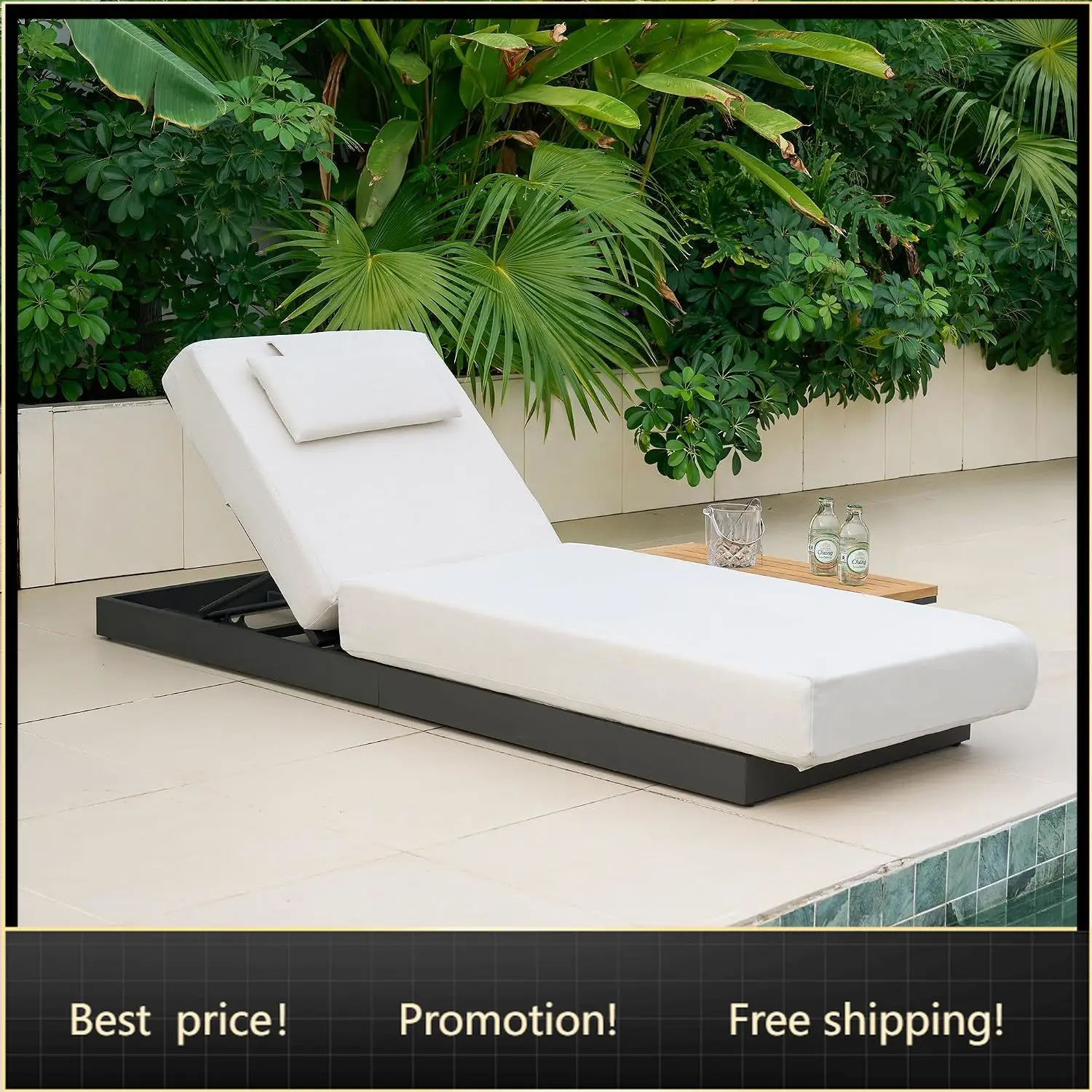 BestsellerModern Outdoor Chaise Chair Built-in Side Table | Patio Pool Lounger, Adjustable Backrest, Weather-Resistant Metal Fra