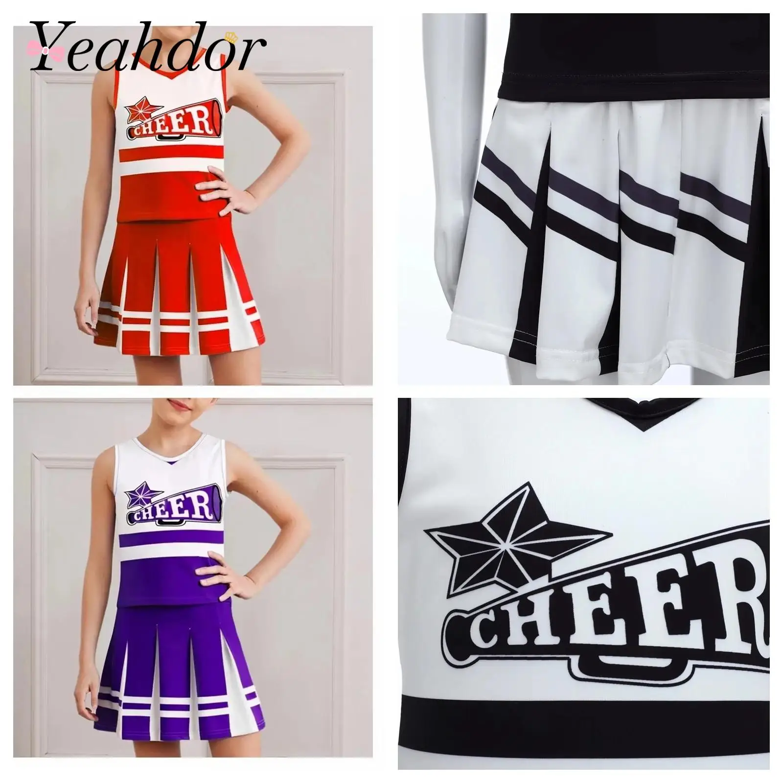 

5Pcs Kids Girls Cheer Leader Costume with Bowknot Hair Ties Flower Ball Striped Socks Children Clothes Sets Cheering Team Outfit