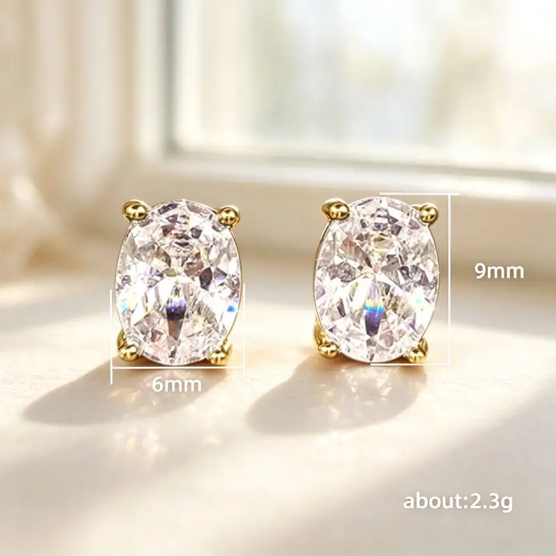 925 Sterling Silve Trendy Sparkling Zircon Oval Stud Earrings for Women Gift Party Fine Jewelry Gift gallery 5