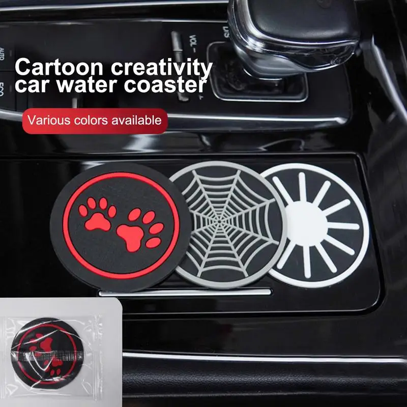 

NEW 2PCS Car Cup Holder Mat PVC Water Coaster Decoration anti-skid mat Car Interior Decor Footprint Cobweb Sun water cup mat