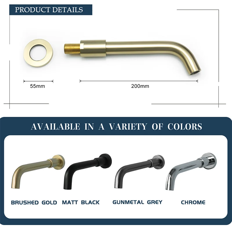 

Bathroom Faucet Replacement Nozzle in Chrome Matte Black Brushed Gold Grey Options - Mix Counter Basin Spout Height150/200/250mm