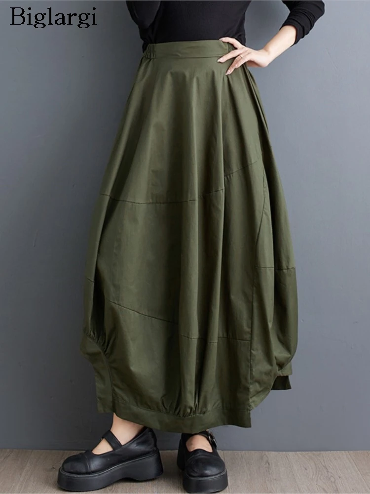 

Oversized Summer Autumn Long Lantern Skirt Women Irregular Loose Pleated Ruffle Ladies Skirts Casual Fashion Woman Skirts