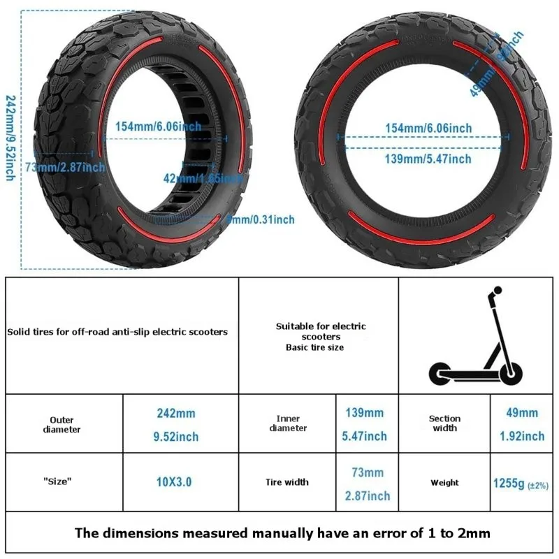 10X3.0 Solid Rubber Tire For ZERO10X/Kugoo Electric Scooter - Honeycomb No-Inflate Design