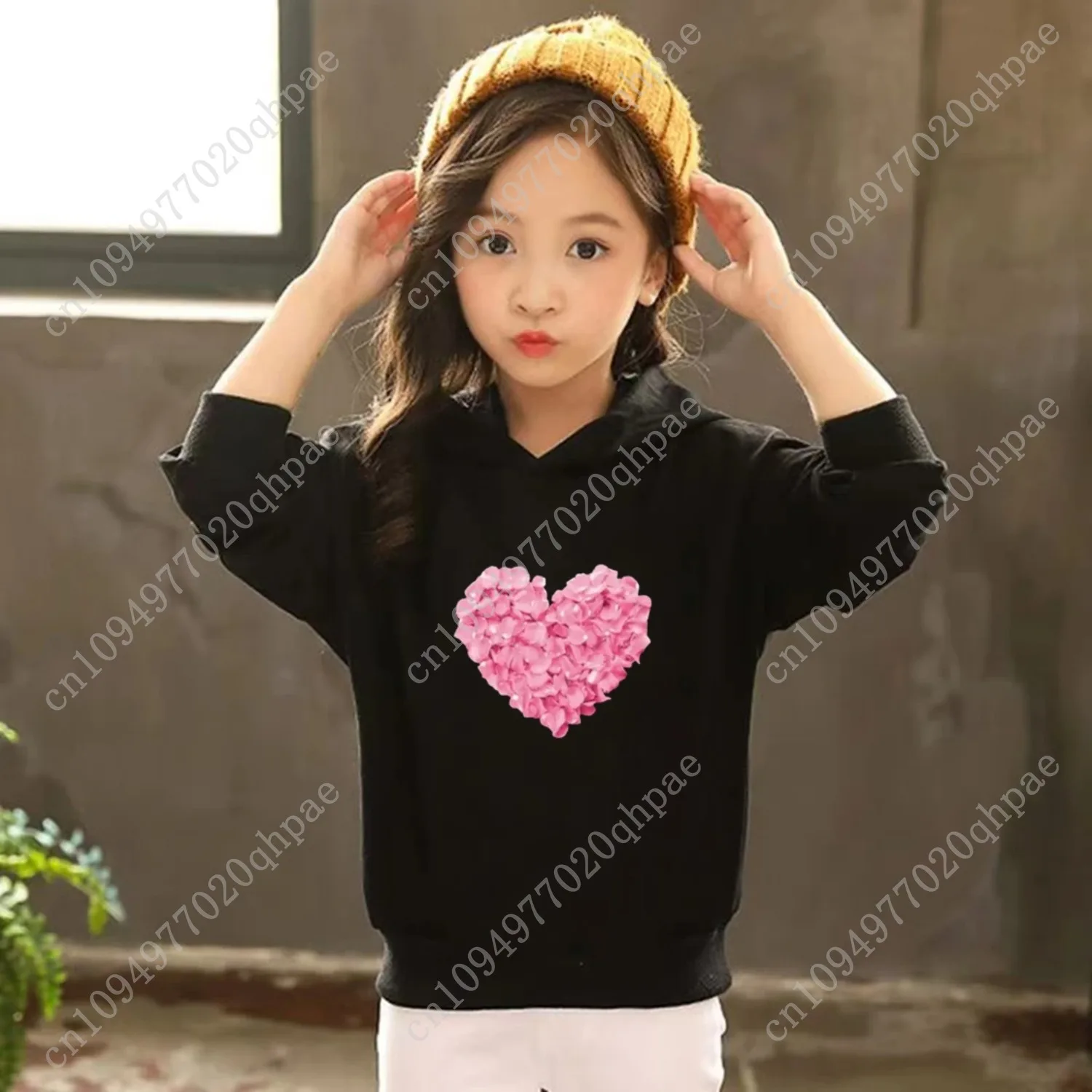 Petali a forma di cuore Top e fondo per bambini Felpe con cappuccio Ragazze Ragazzo di età 3-12 Cappotto Casual Toddle Felpa con cappuccio Abbigliamento autunnale