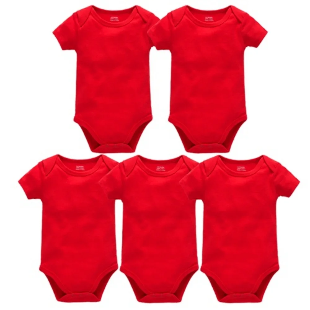 Kavkas 3/5/7 Pcs a set Short Sleeve Newborn Cotton Bodysuit 0-24 Months 100% Cotton Solid Red Design Infant Clothes