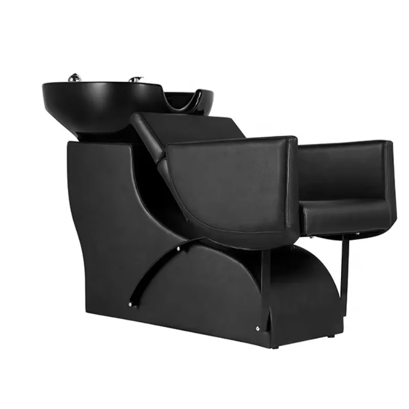 Beauty Hair Salon Furniture Black Shampoo Chair Washing Unit with Ceramic Basin Hairdressing Sink Chair Hot Sale