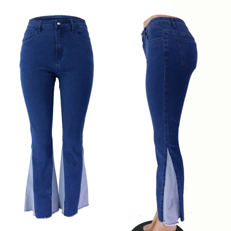 Pantalones vaqueros acampanados de pierna ancha para mujer, pantalones de empalme informales, nueva moda de verano