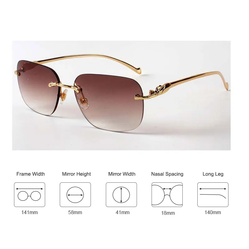 Rectangular Rimless Sunglasses Men Fashion Gradient Sun Glasses Summer Women Square Metal Eyewear Shopping Drive To Wear UV400