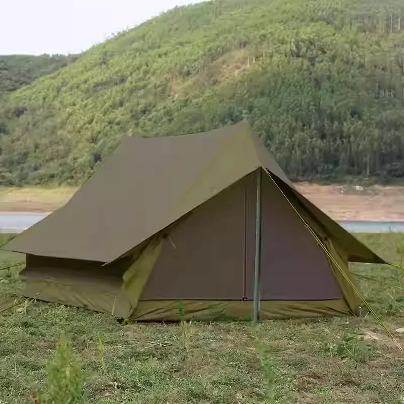 Outdoor retro A-shaped tent double camping rainproof Oxford cloth camping tent portable self-driving picnic tent