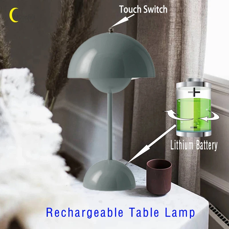 Cmoonfall Led Nordic Recargable Luminaria Bedside Desk Lamp Mushroom Bedroom Table Decoration Night Lights Lampara Mesa De Noche