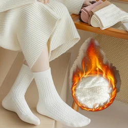 1/2 Pairs Women's Cashmere Socks Thermal Warm Japanese Korean Style Wool Socks Thicken Solid Black White Sleep Socks