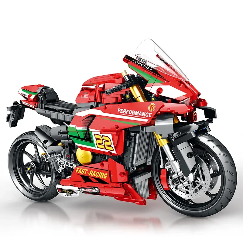 Original Ducati Motorcycle Building Blocks - Interactive Puzzle for Boys, Motorbike Model with LED Lights