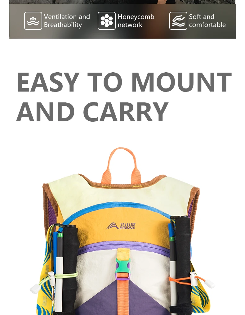 BISINNA 18L Camping-Rucksack, ultraleicht, tragbar, Reisetasche für Damen und Herren, Outdoor, Wandern, Radfahren, Klettern, Angeln – Detail 6