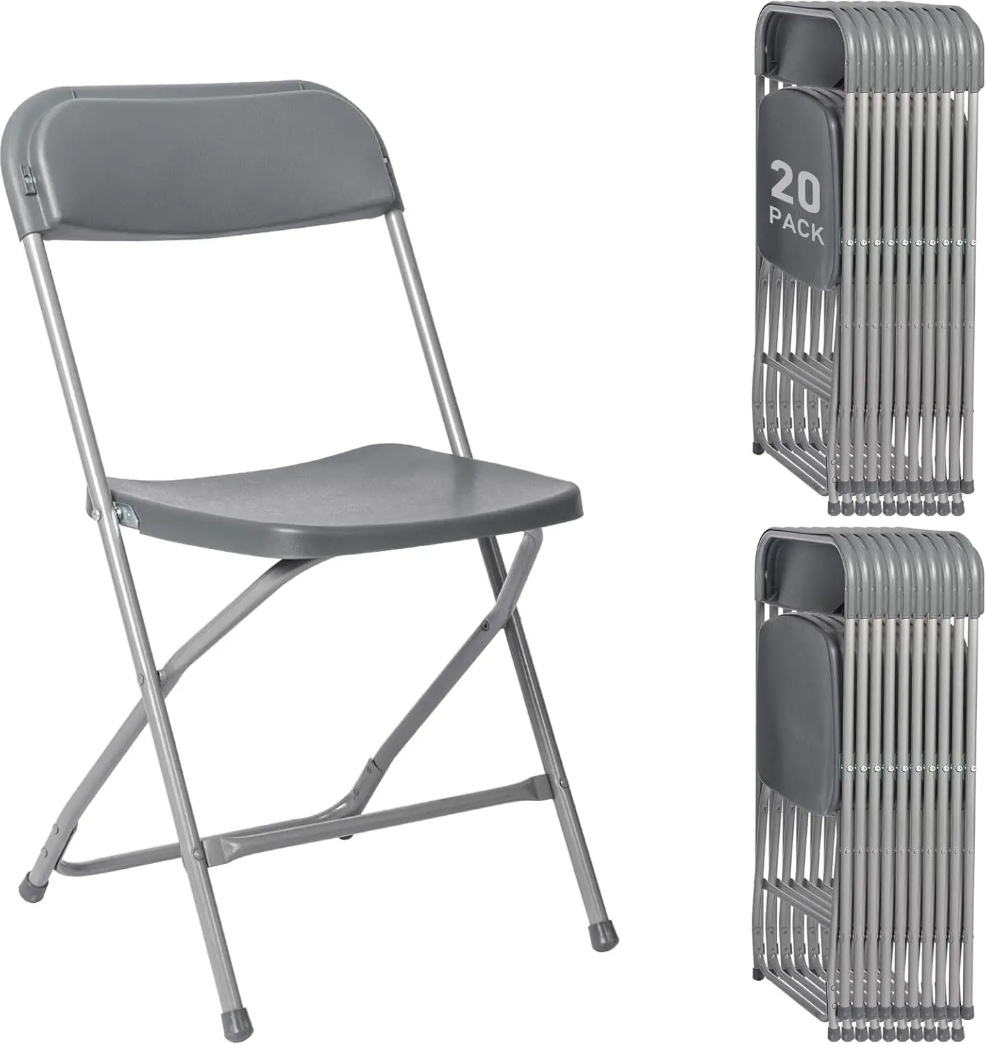

20 Pack Grey Plastic Folding Chairs,Portable Party Chairs Stackable Commercial Folding Chairs with Steel Frame for Home Office
