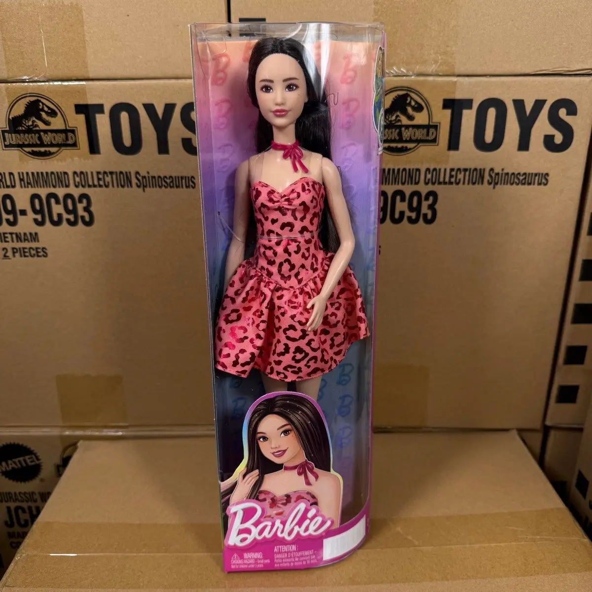 Bonecas Mattel Barbie Fashionistas para Meninas # Vestido Tomara que Caia Preto com Estampa de Leopardo Rosa 246, Acessórios, Colar, Botas, Presente