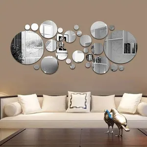 3D Espelho Acrílico Adesivo de Parede, Espelho Redondo, DIY Quarto, Banheiro e TV Fundo, Decoração do quarto, 26 PCs 8 principais vendas autocolantes de parede desenhos - №4