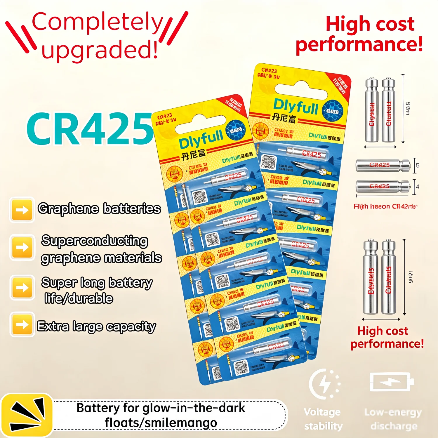 

CR425 large capacity Luminous Batteries 5-50PCS Graphene Battery for Night Fishing Float Electronic Fishing Tackles Accessories