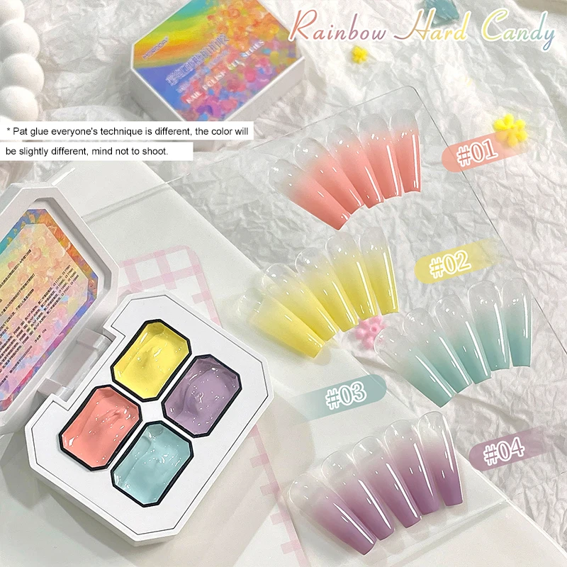 4‑Color Patting Nail Gel Palette, Macaron Candy Solid Nail Gel, Gradient Stamping UV Gel For DIY Nail Art Manicure