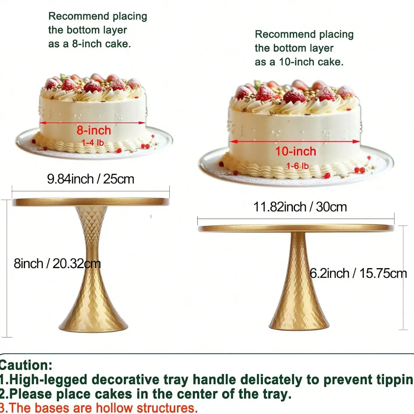 Gold Cake Stand With Pedestal Base, Metal Round Dessert Stand For Wedding, Birthday, Baby Shower, Party Display Table Decor