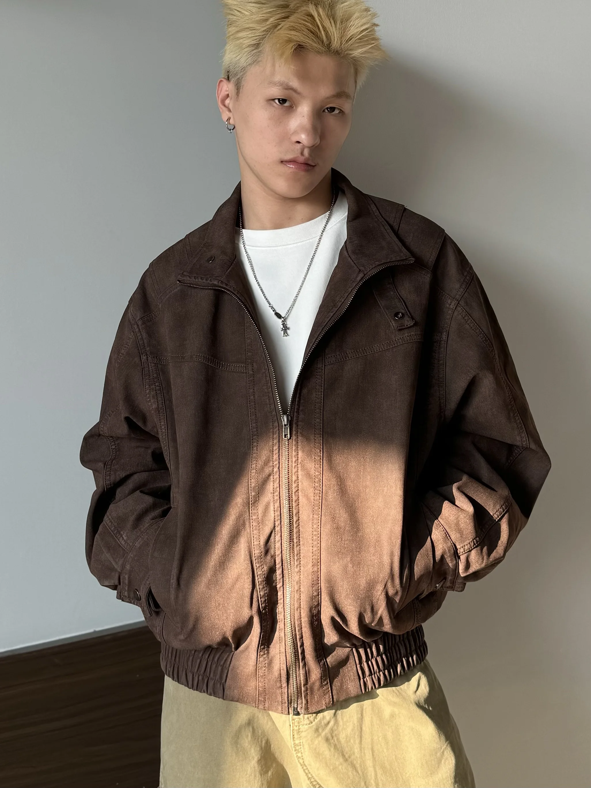 

American Sle Men's Leather Jaet Autumn Heavy Waed Retro Biker Coat High Street Cool Turn-down Collar Top Youth Leisure ...