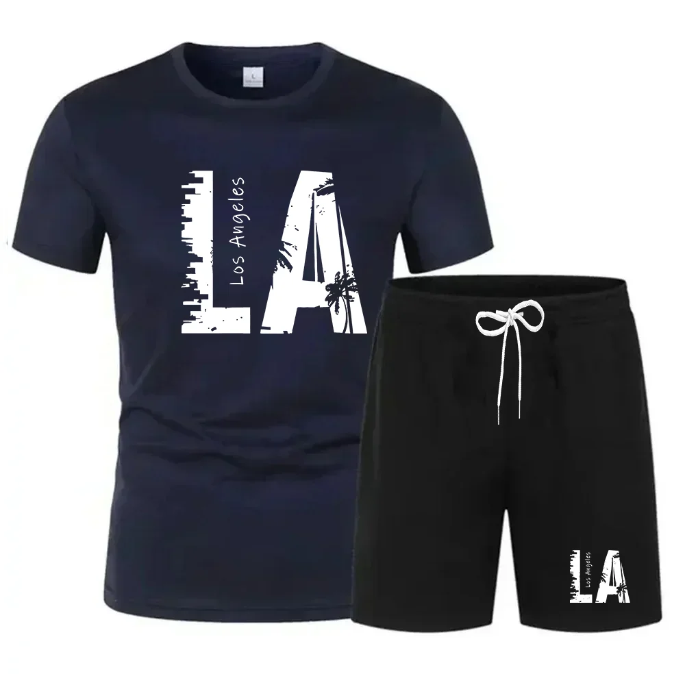 

Men's summer fashion, casual and comfortable T-shirt, printed sporty round-neck short-sleeved T-shirt, capri pants, a two-piece