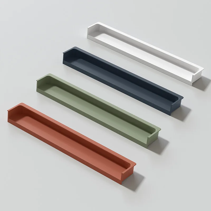 الجلد الملمس مشقوق جزءا لا يتجزأ من مقبض باب الخزانة الفاخرة ضوء Morandi نفس اللون الظلام زر مقبض درج مقبض كابينة الباب