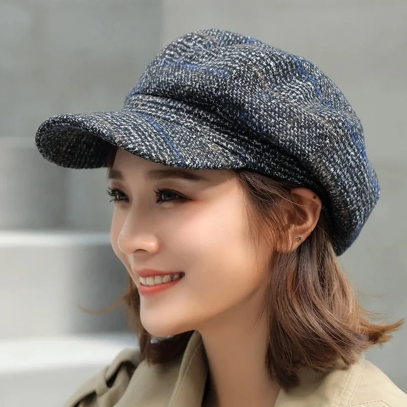 1pcs New Autumn Winter Wool Newsboy Cap Fashion Hat for Women Female Winter Cap Girl Visor Travel Beret Thick Vintage Warm Hats