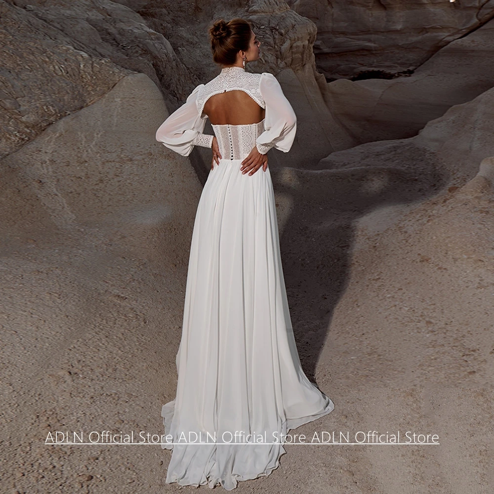 Bohemian Lace Wedding Dress Customized Sweetheart See Through Applique Chiffon Sweep Train Bridal Gown with Bolero Jacket