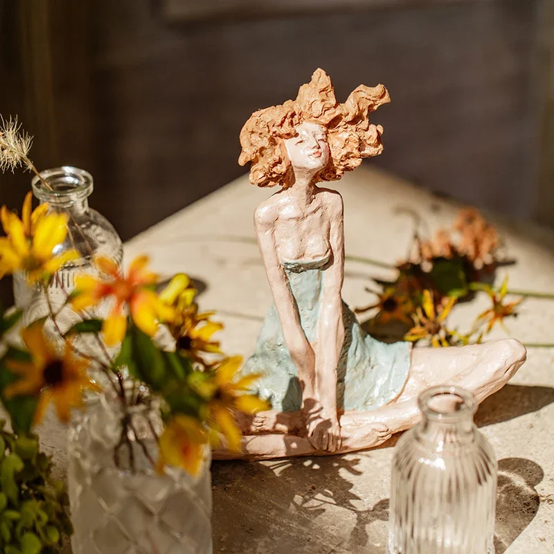 Moden Angel Girl Resin Art Statue Christmas Birthday Gift Fairy Garden Miniatures Sculpture Ornament Home Decoration Accessories